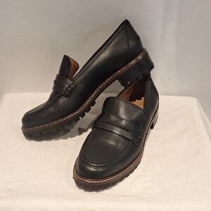 Madewell Corinne Womens Black Leather Lug-Sole Penny Loafers Size 8